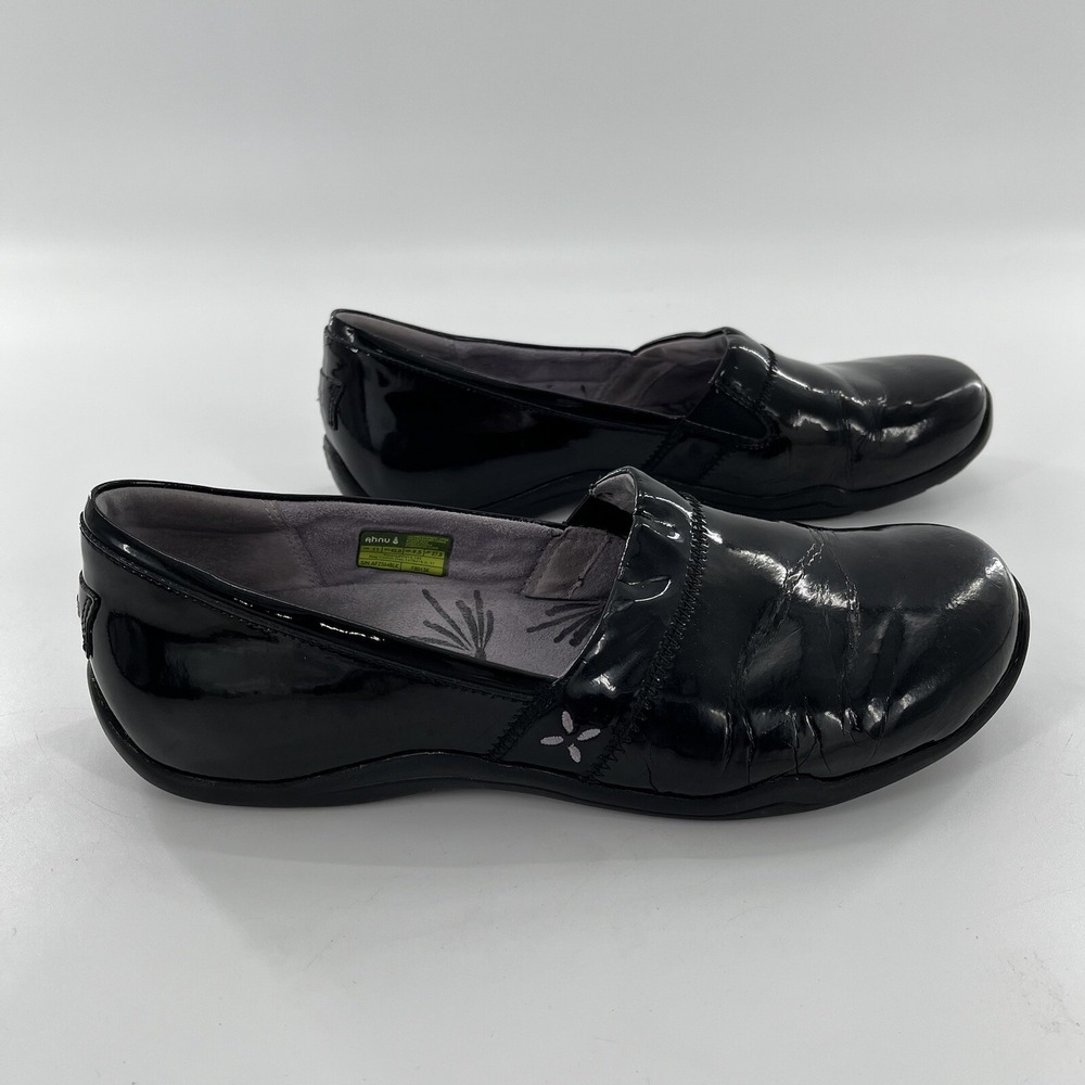 Ahnu Loafers Womens US 11 EU 42 Black Patent Leather Flat Comfort Slip On - Picture 3 of 15